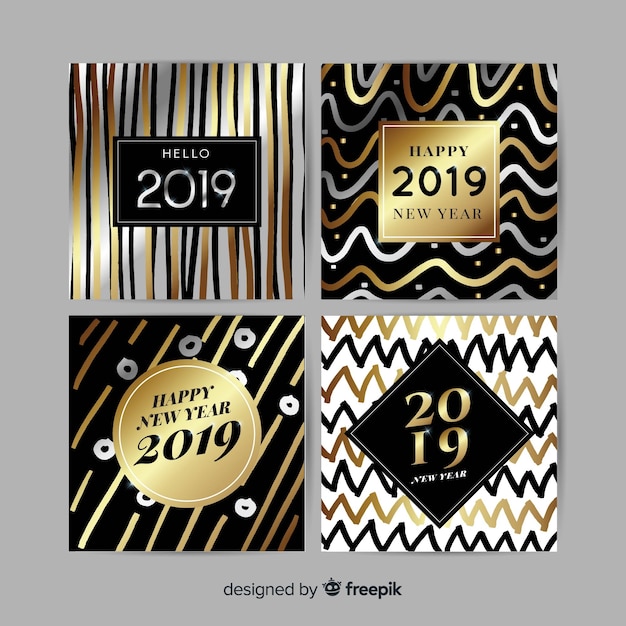 Free vector golden and silver new year 2019 cards set