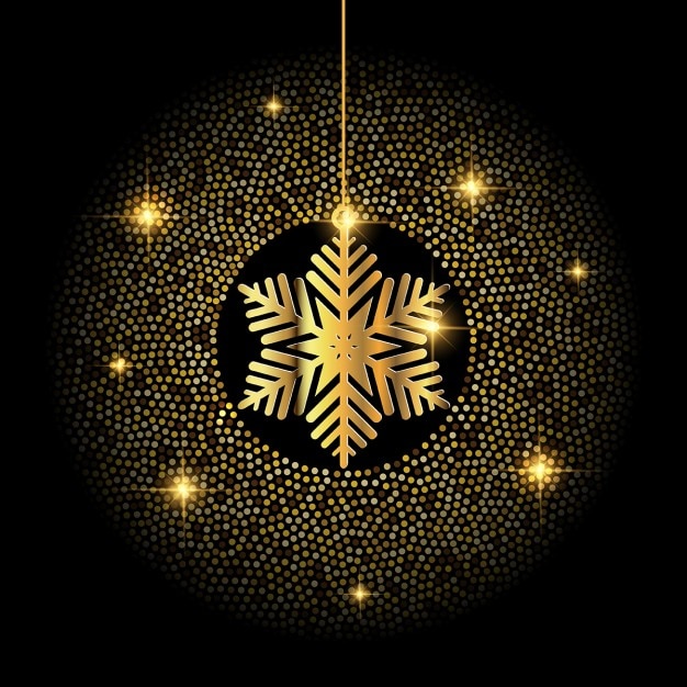 Free vector golden snowflake on a black background