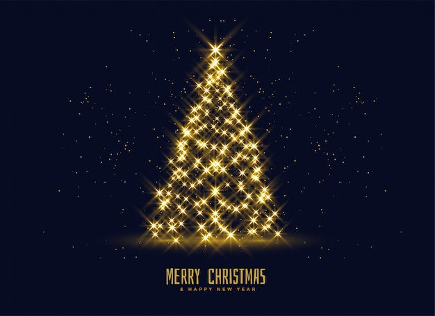 Free Vector golden sparkles christmas tree background