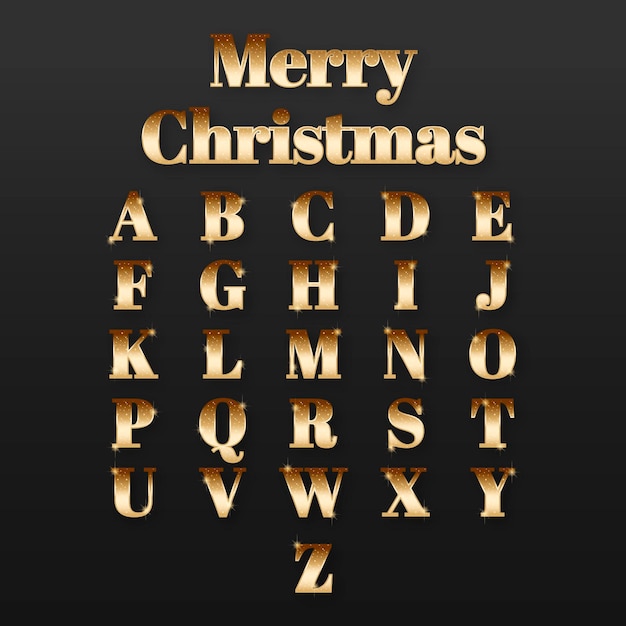 Golden sparkling christmas alphabet