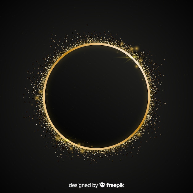 Golden sparkling round frame background