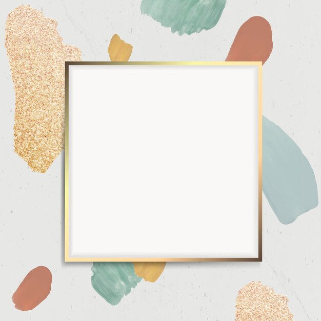 Golden square frame on an abstract element background