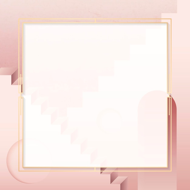 Golden square frame on a pink background 