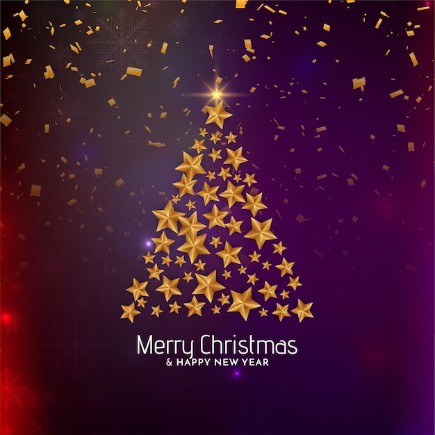 Free Vector golden star tree design for merry christmas background 