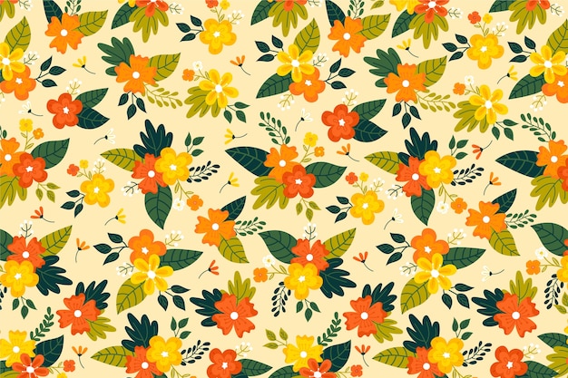 Golden tones of ditsy floral print background