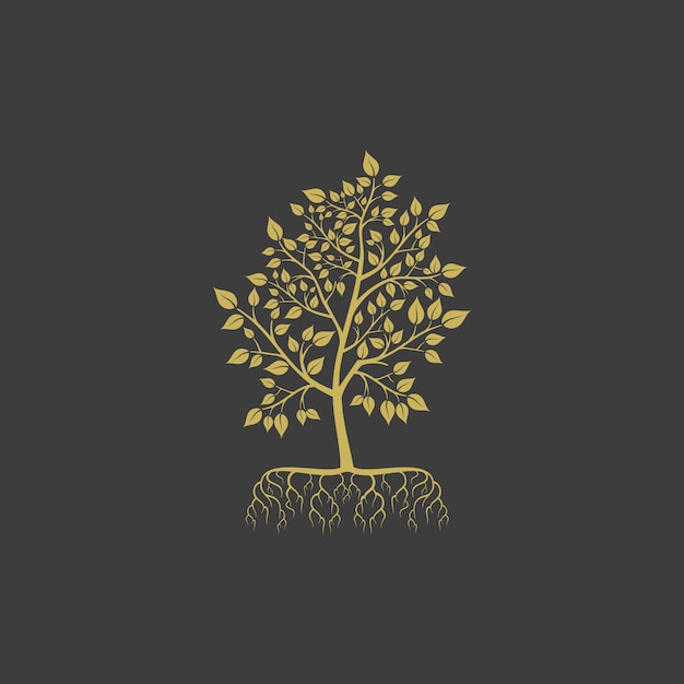 Free vector golden tree with leaves and roots