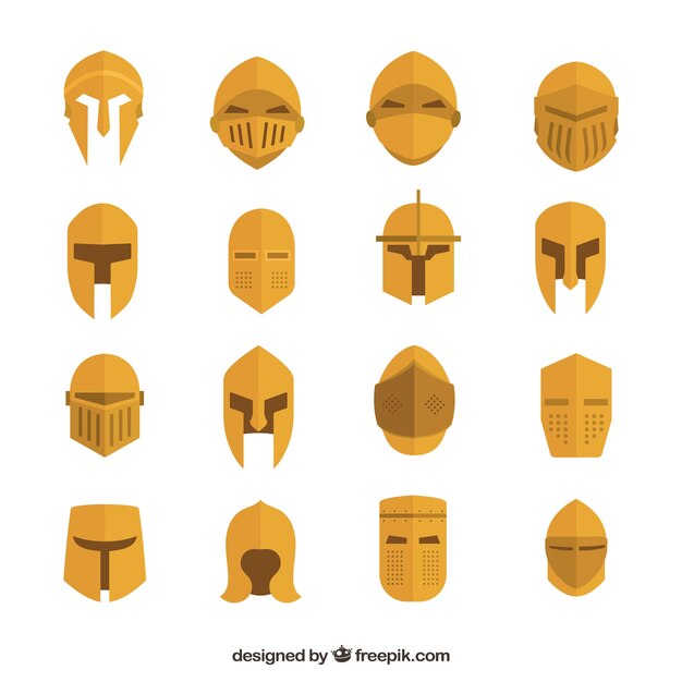 Golden variety of medieval helmets