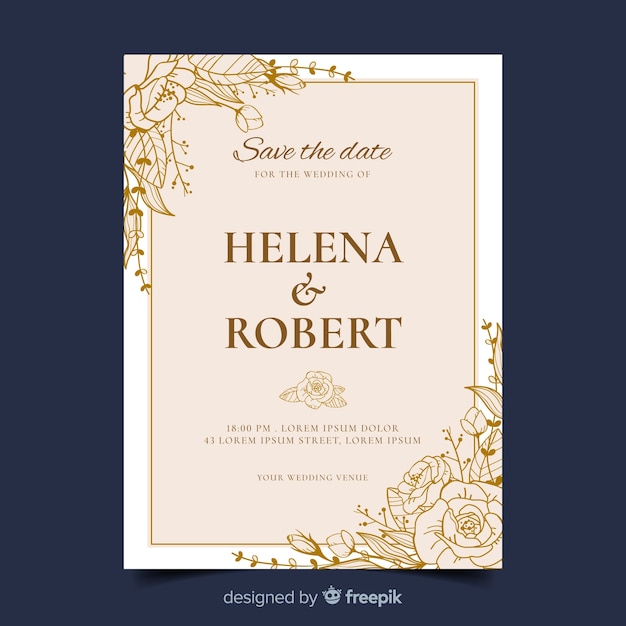 Golden wedding invitation template