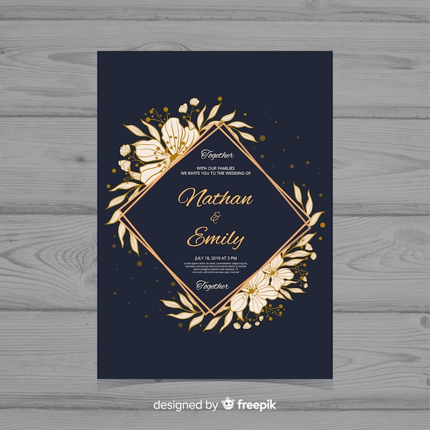 Golden wedding invitation template