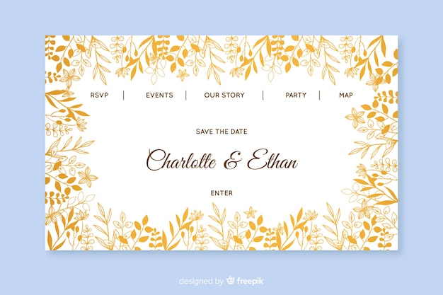 Free Vector golden wedding landing page template