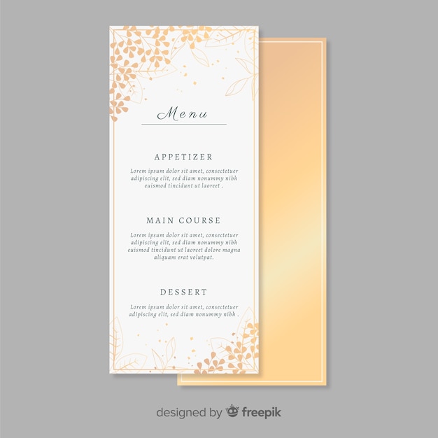 Free vector golden wedding menu template