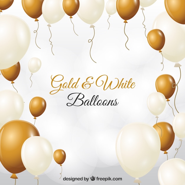 Free vector golden and white balloons background to celebrate