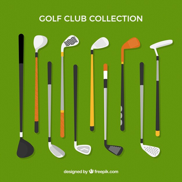 Golf clubs collection in flat style