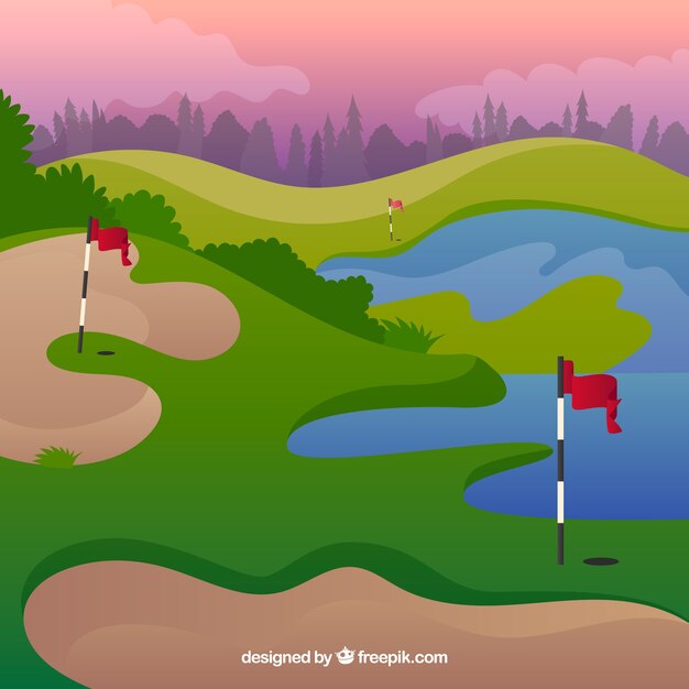 Golf course background in flat style