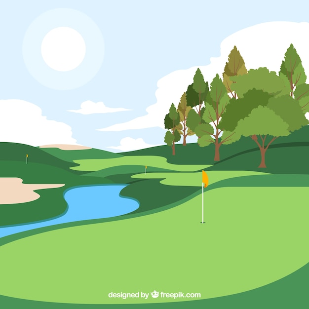 Golf course background in flat style