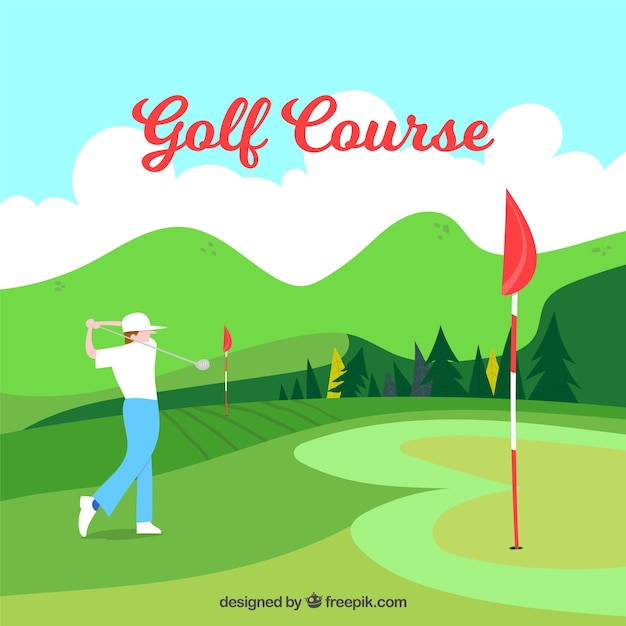 Golf course background in hand drawn style