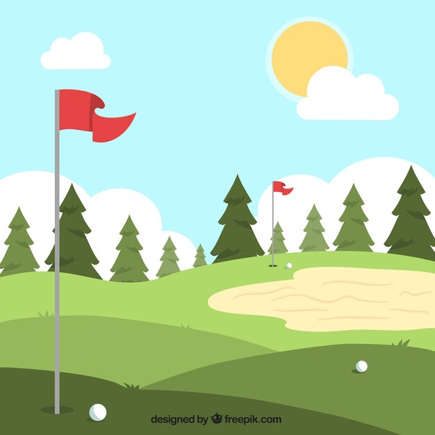 Golf course background in hand drawn style