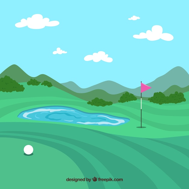 Golf course background in hand drawn style