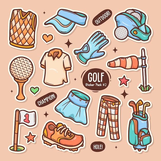 Golf Cute Doodle Vector Sticker Collection