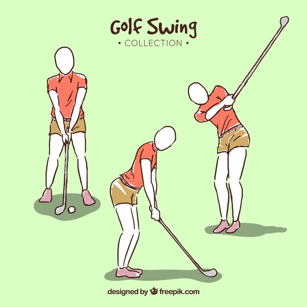 Golf swings collection in hand drawn style