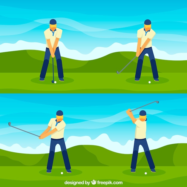 Free Vector golf swings collection with man in flat style