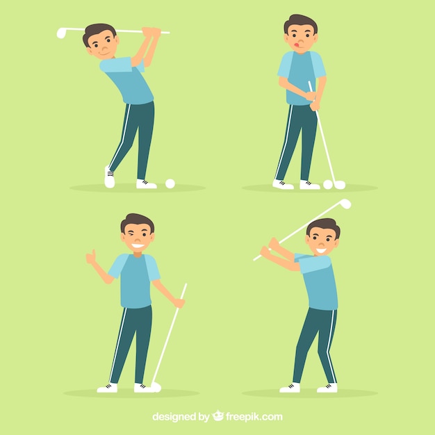 Free Vector golf swings collection with man in flat style