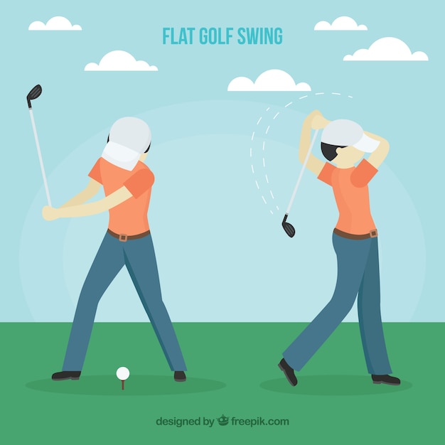 Golf swings collection with man in flat style