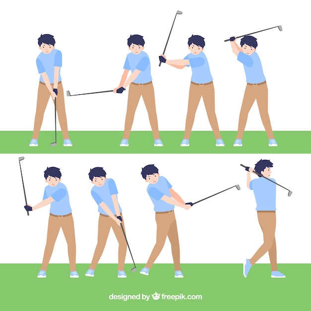 Free Vector golf swings collection with man in flat style