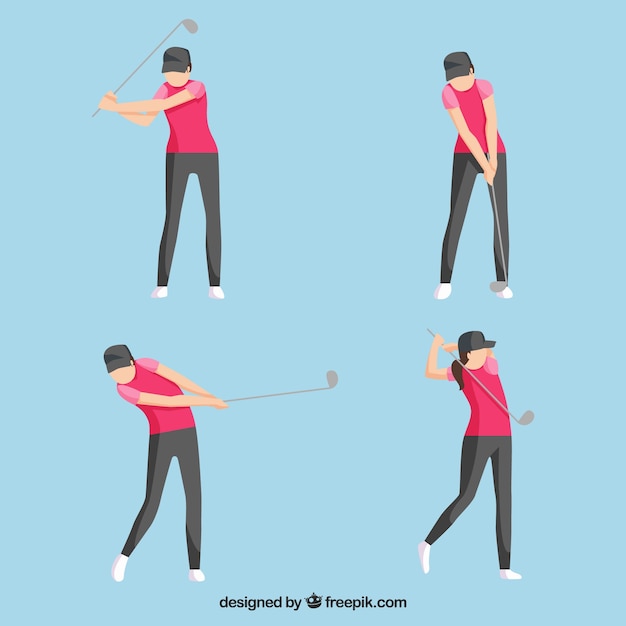 Golf swings collection with man in flat style