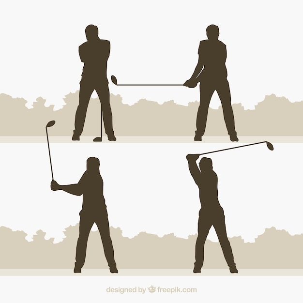 Free Vector golf swings collection with silhouette in flat style