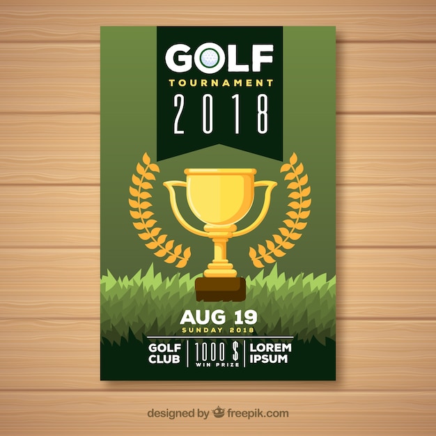 Free Vector golf tournament flyer with trophy