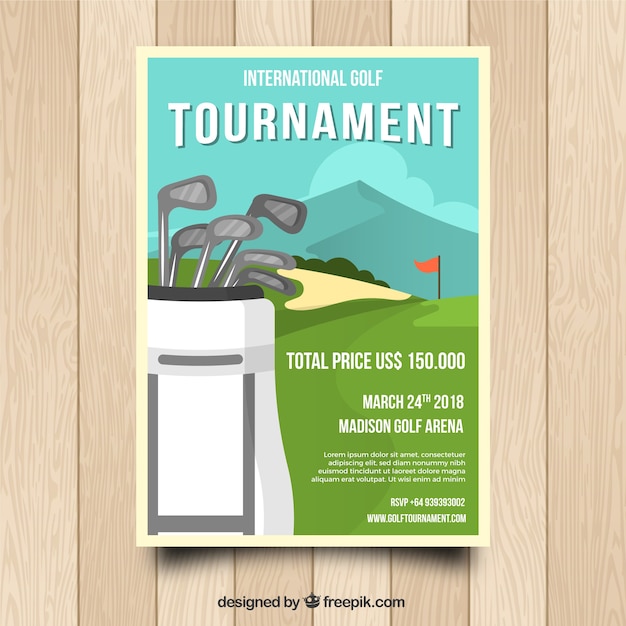 Free vector golf tournament poster with clubs in bag