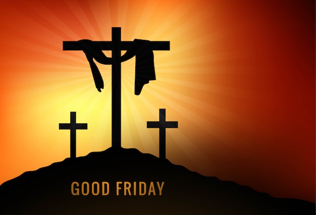 Good Friday background with cross and sun rays in the sky