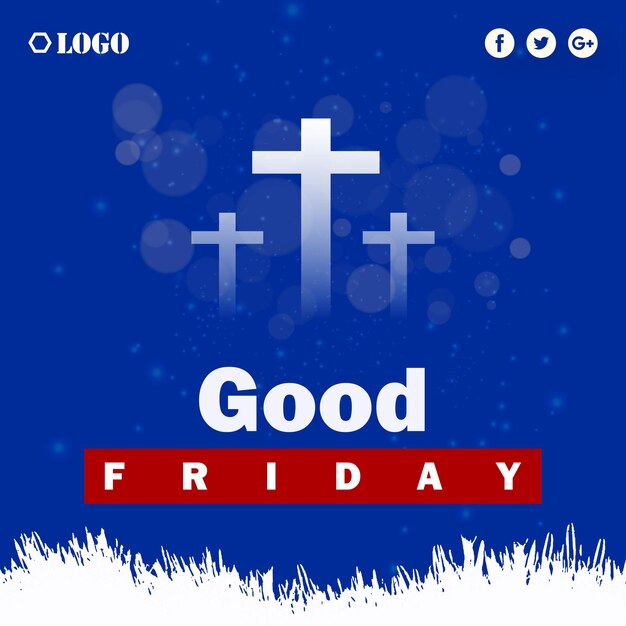 Good Friday Blue White Background Social Media Design Banner Free Vector