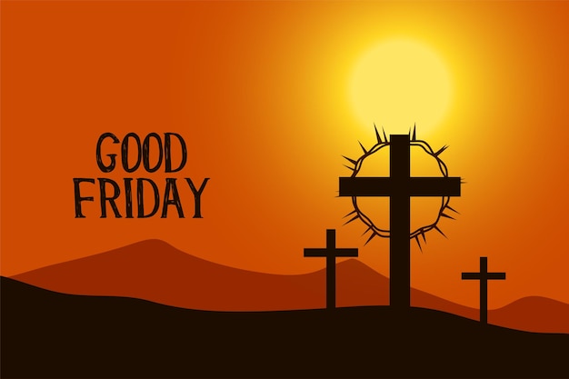 Good friday crosses sunset scene greeting card