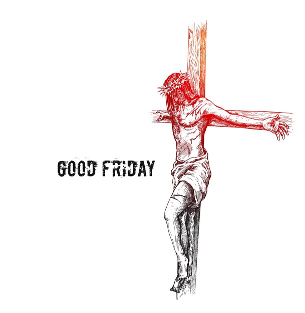 Good friday and Easter Jesus on the cross, Sketch Vector illustration.