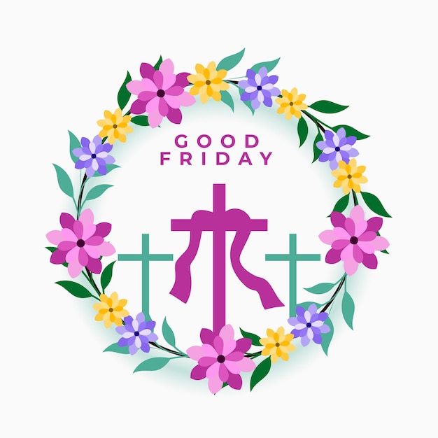 Free Vector good friday flower frame decoration with cross