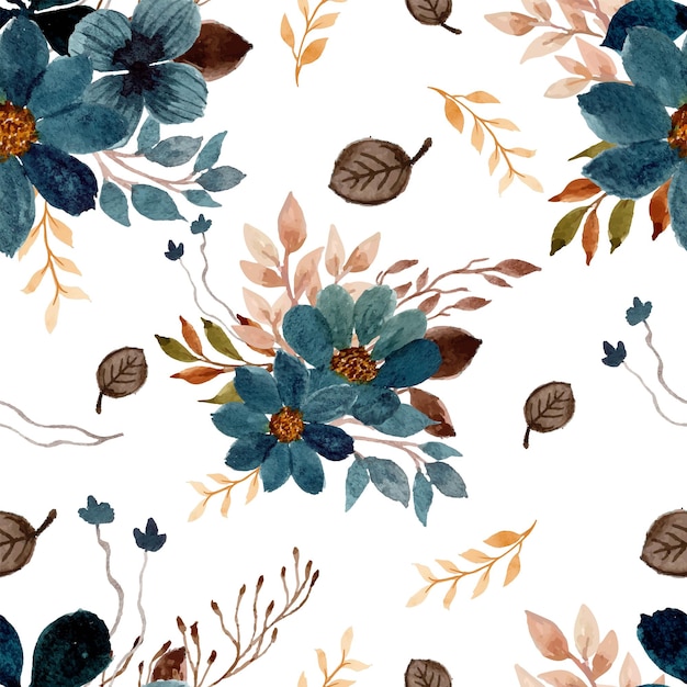 Free Vector gorgeous indigo blue watercolor rustic floral seamless pattern