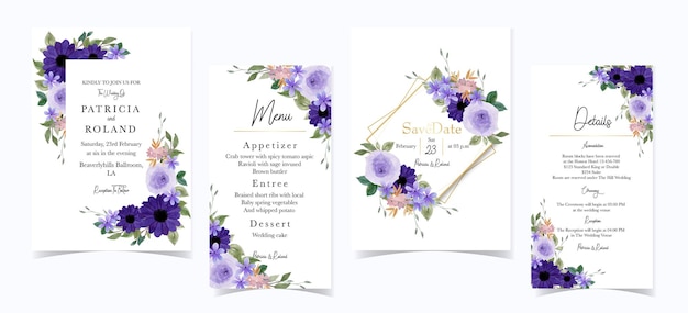 Gorgeous Purple Floral Wedding Invitation Set