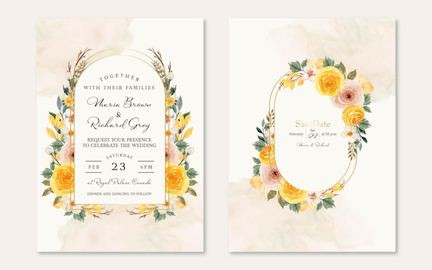 Free Vector gorgeous rustic flower watercolor floral wedding invitation set