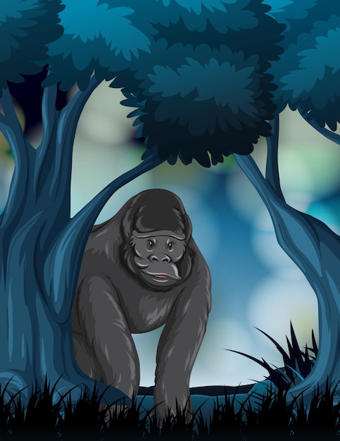 Free Vector a gorilla in forest