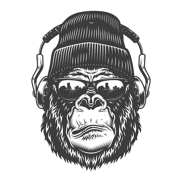 Free vector gorilla head in monochrome style