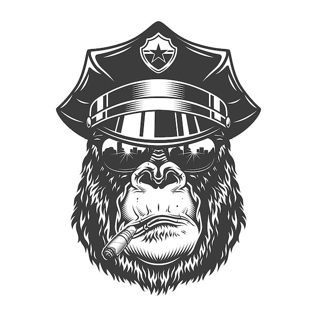 Free Vector gorilla head in monochrome style