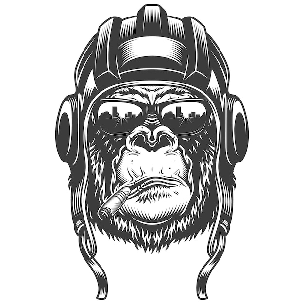 Free Vector gorilla head in monochrome style