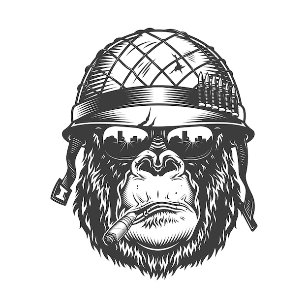 Free Vector gorilla head in monochrome style