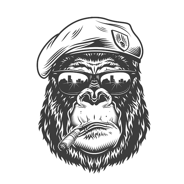 Free Vector gorilla head in monochrome style