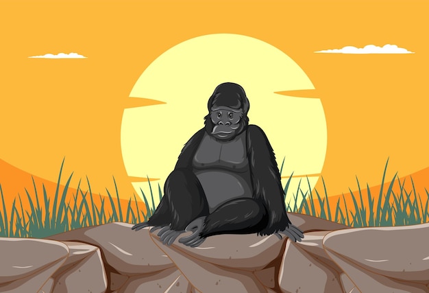 Gorilla at Sunset in Serene Nature