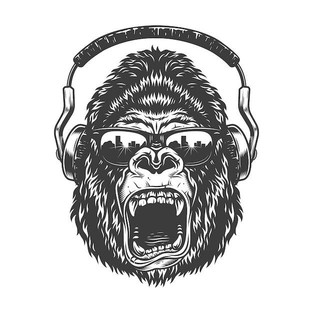 Free vector gorilla with headphones