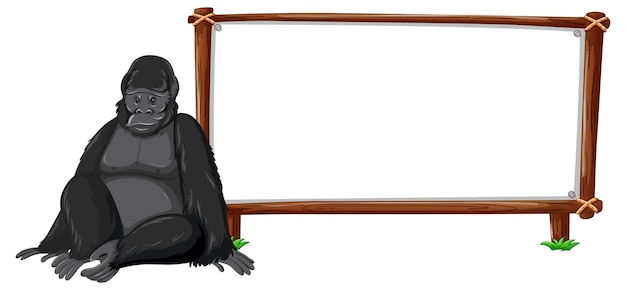 Gorilla with wooden frame horizontal isolated on white