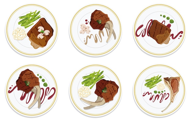 Free Vector gourmet meat and vegetable plates